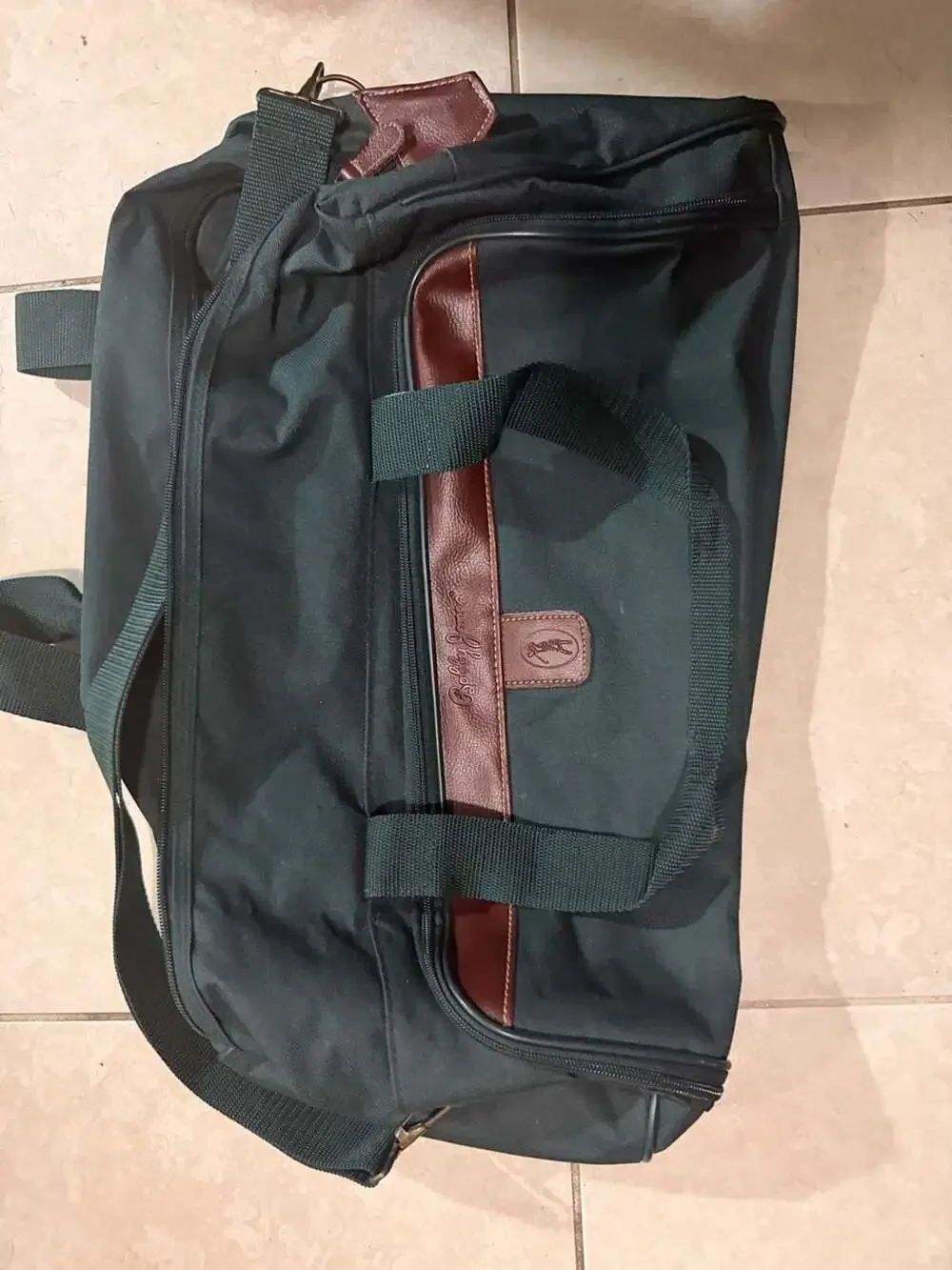 Vintage Bobby Jones Heritage Green Canvas and Faux Leather Trim Duffle Weekender